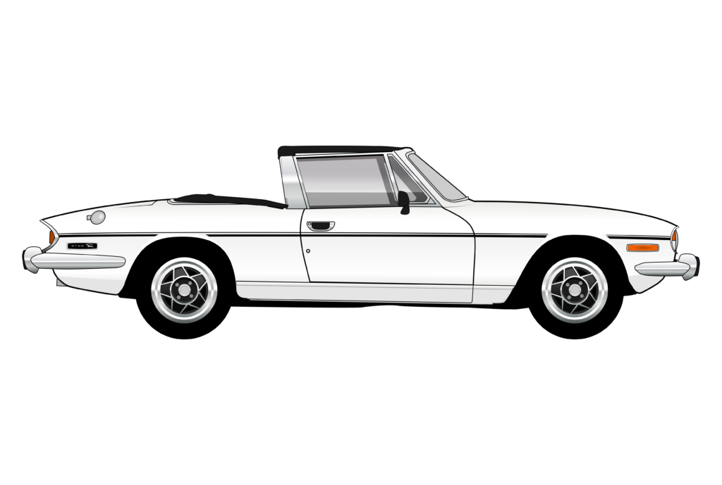 White Triumph Stag side view vector car graphic design for custom t-shirt and mug prints