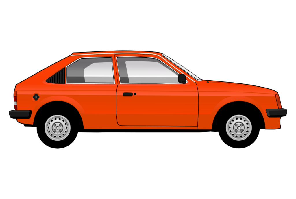 Orange Vauxhall Astra Mark 1 side view vector car graphic design for custom t-shirt and mug prints