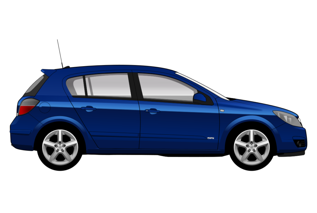 Blue Vauxhall Astra Mark 5 side view vector car graphic design for custom t-shirt and mug prints