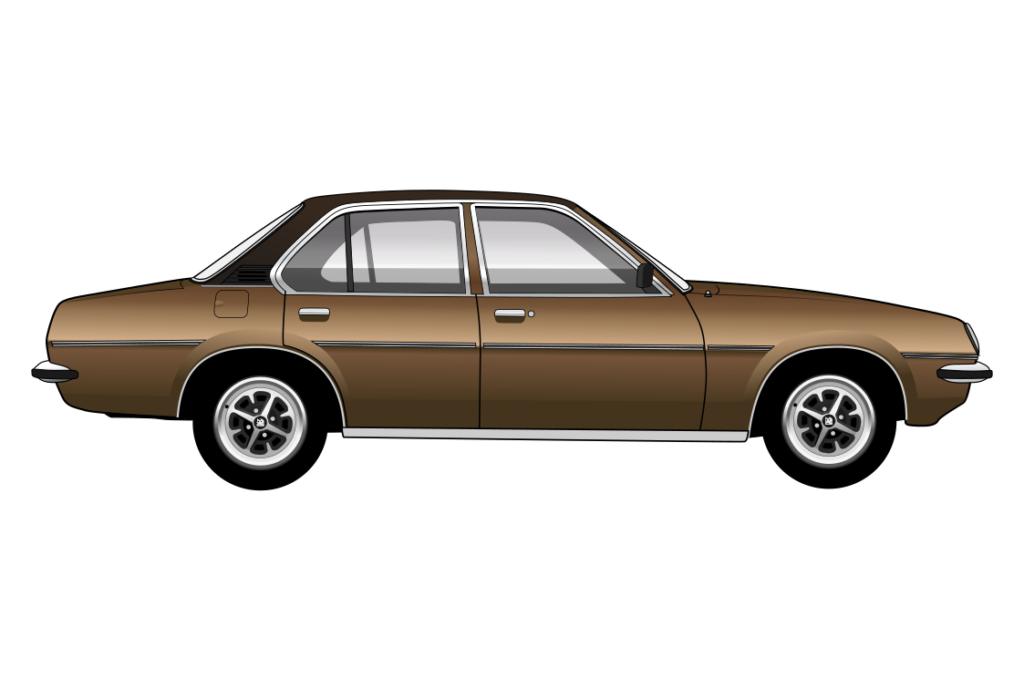 Brown Vauxhall Cavalier Mark 1 side view vector car graphic design for custom t-shirt and mug prints