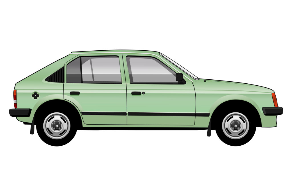 Green Vauxhall Astra Mark 1 side view vector car graphic design for custom t-shirt and mug prints