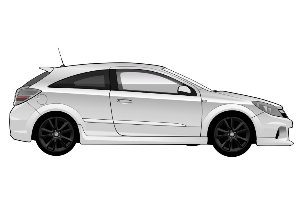 Silver Vauxhall Astra Mark 5 VXR side view vector car graphic design for custom t-shirt and mug prints
