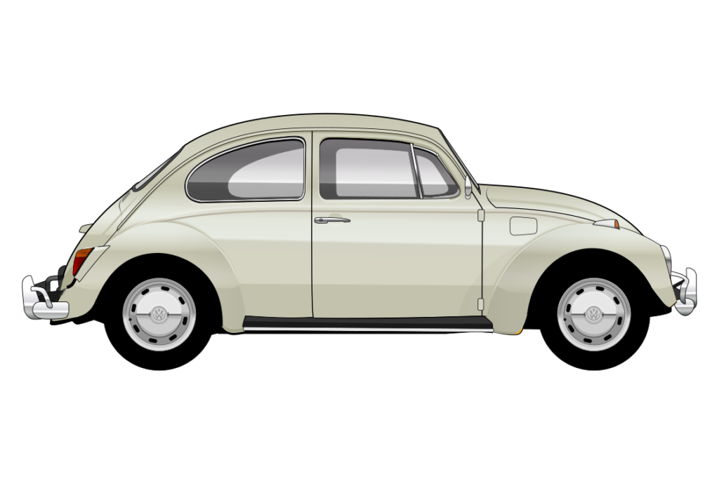 Beige VW Beetle side view vector car graphic design for custom t-shirt and mug prints