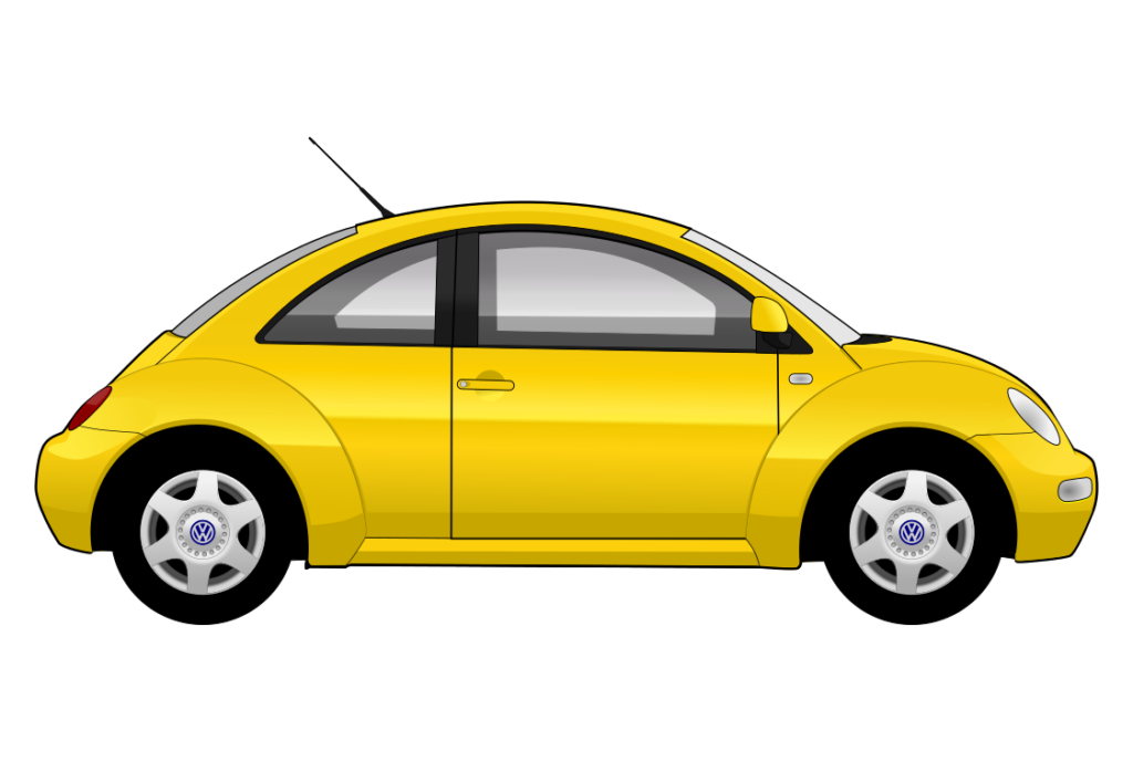 Yellow VW New Beetle side view vector car graphic design for custom t-shirt and mug prints