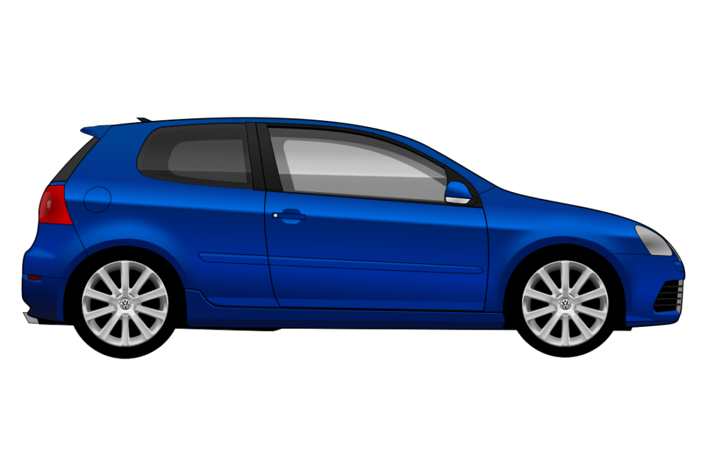 Blue VW Golf Mark 5 R32 side view vector car graphic design for custom t-shirt and mug prints