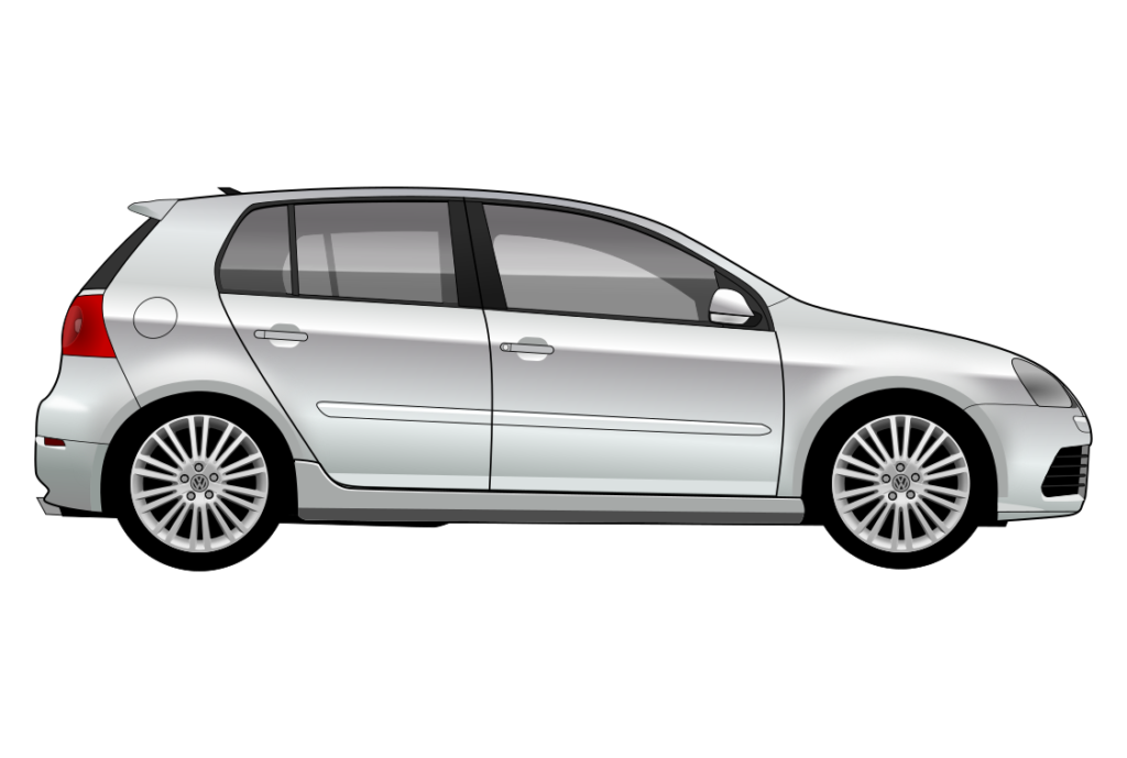Silver VW Golf Mark 5 R32 side view vector car graphic design for custom t-shirt and mug prints