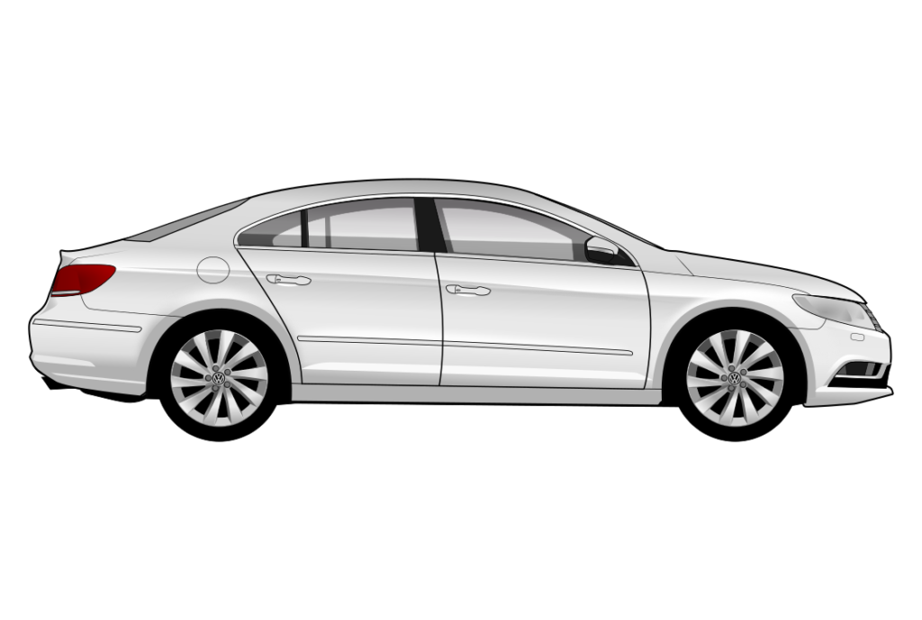 Silver VW CC side view vector car graphic design for custom t-shirt and mug prints