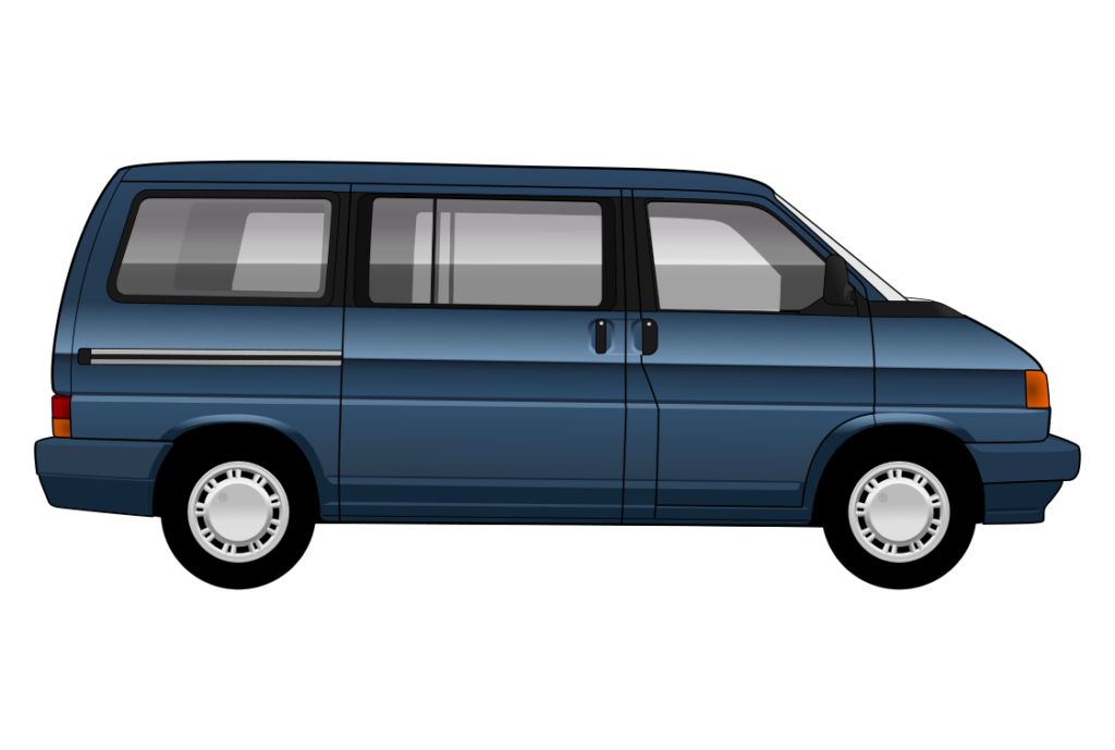 Blue VW T4 side view vector car graphic design for custom t-shirt and mug prints