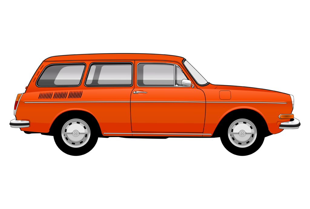 Orange VW Type 3 side view vector car graphic design for custom t-shirt and mug prints