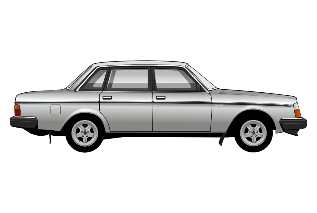 Silver Volvo 264 side view vector car graphic design for custom t-shirt and mug prints