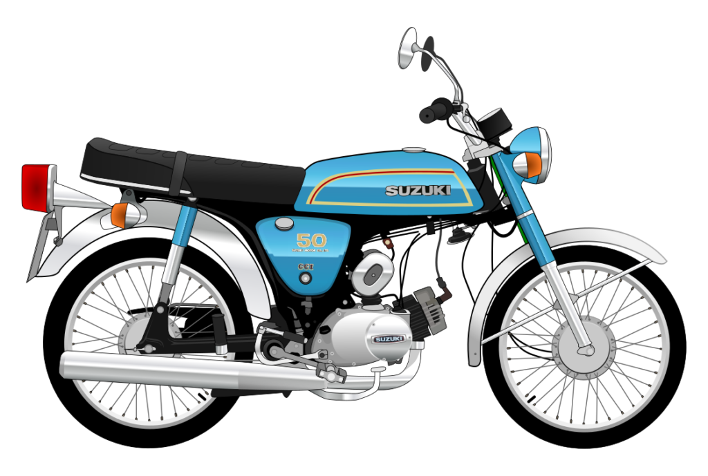 Blue Suzuki AP50 side view vector car graphic design for custom t-shirt and mug prints