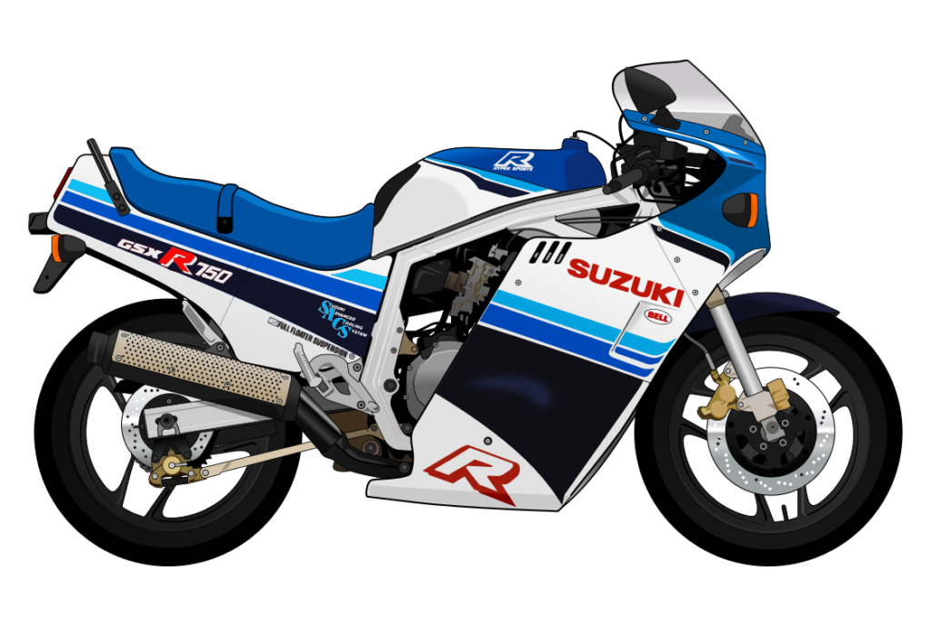 Blue Suzuki GSXR750 side view vector car graphic design for custom t-shirt and mug prints side view vector car graphic design for custom t-shirt and mug prints