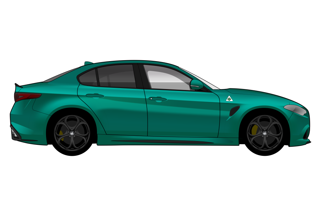 Green Alfa Romeo Giulia side view vector car graphic design for custom t-shirt and mug prints