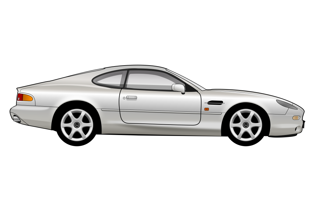 Silver Aston Martin DB7 Dunhill side view vector car graphic design for custom t-shirt and mug prints