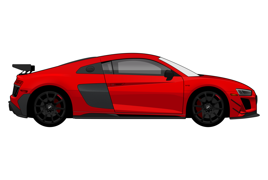 Red Audi R8 GT side view vector car graphic design for custom t-shirt and mug prints