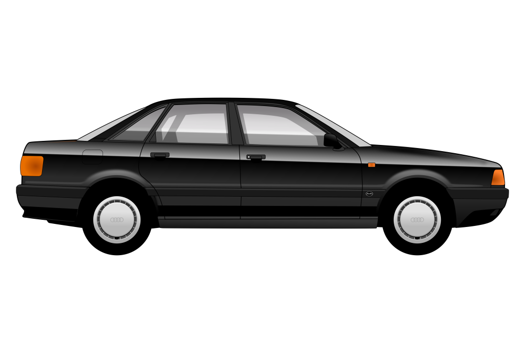 Black Audi 80 B3 side view vector car graphic design for custom t-shirt and mug prints