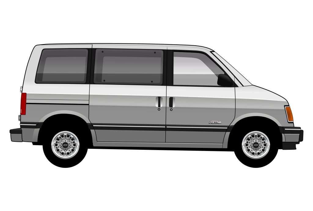 Silver Chevrolet Astro side view vector car graphic design for custom t-shirt and mug prints