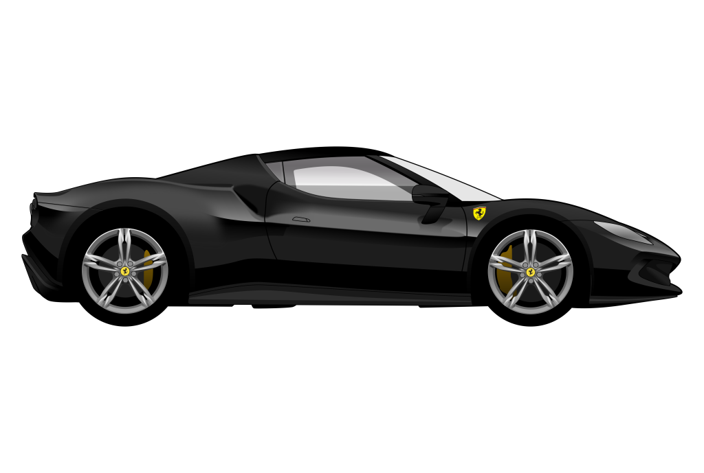 Black Ferrari 296 GTB side view vector car graphic design for custom t-shirt and mug prints