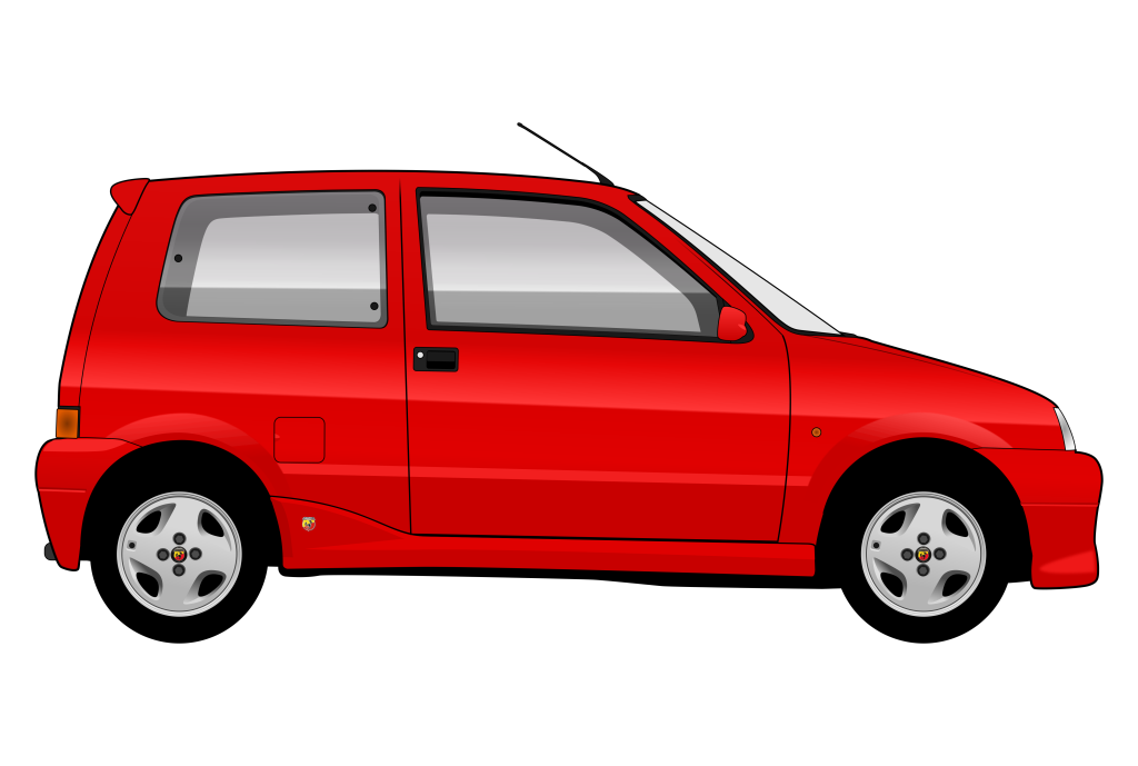 Red Fiat Cinquecento Abarth side view vector car graphic design for custom t-shirt and mug prints