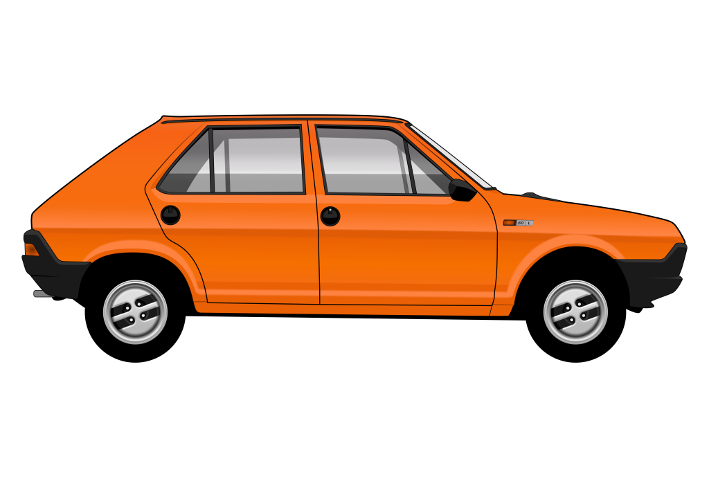 Orange Fiat Strada side view vector car graphic design for custom t-shirt and mug prints