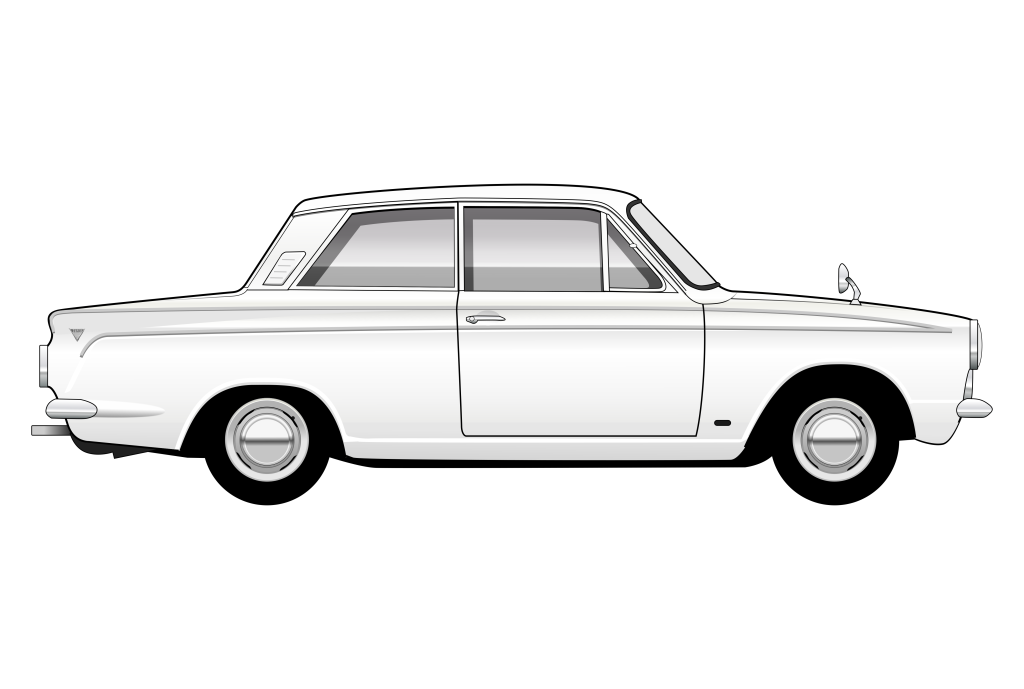 White Ford Cortina Mark 1 side view vector car graphic design for custom t-shirt and mug prints