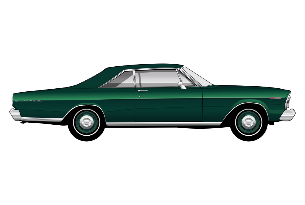 Green Ford Galaxie side view vector car graphic design for custom t-shirt and mug prints