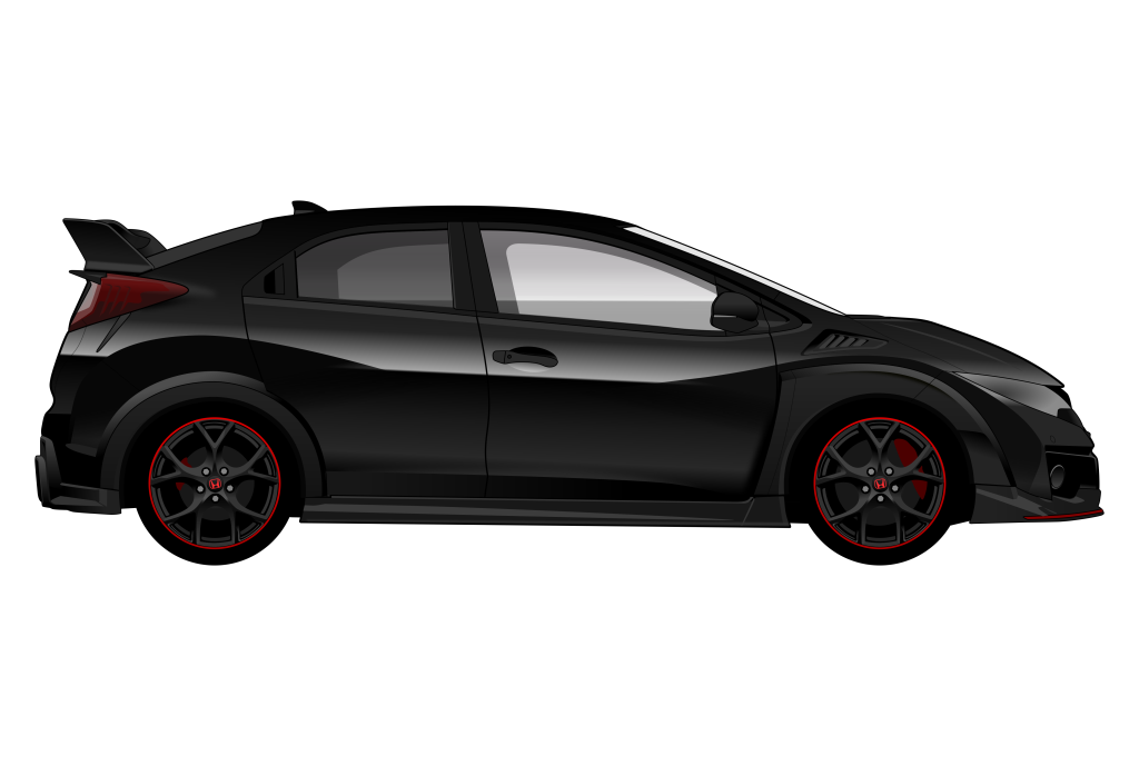 Black Honda Civic Mark 9 Type R side view vector car graphic design for custom t-shirt and mug prints