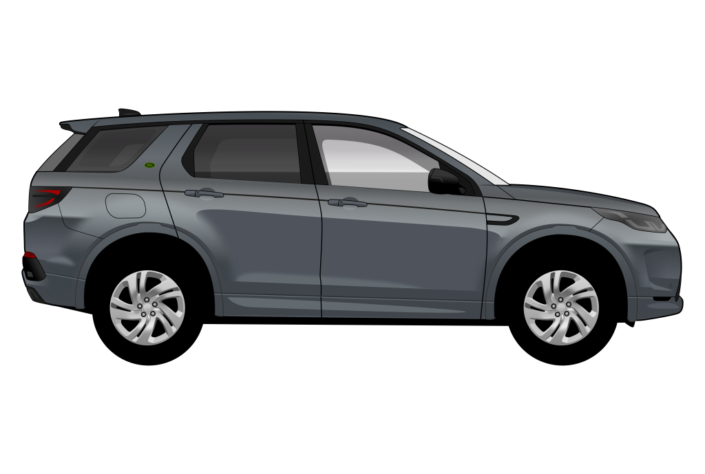 Grey Land Rover Discovery Sport side view vector car graphic design for custom t-shirt and mug prints