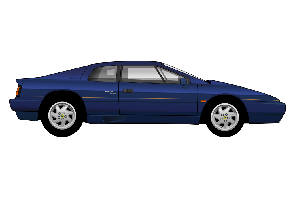Blue Lotus Esprit Turbo side view vector car graphic design for custom t-shirt and mug prints