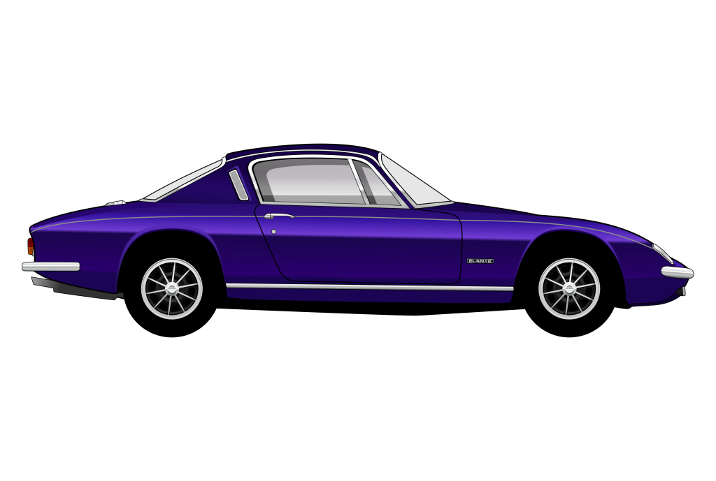 Purple Lotus Elan +2 side view vector car graphic design for custom t-shirt and mug prints