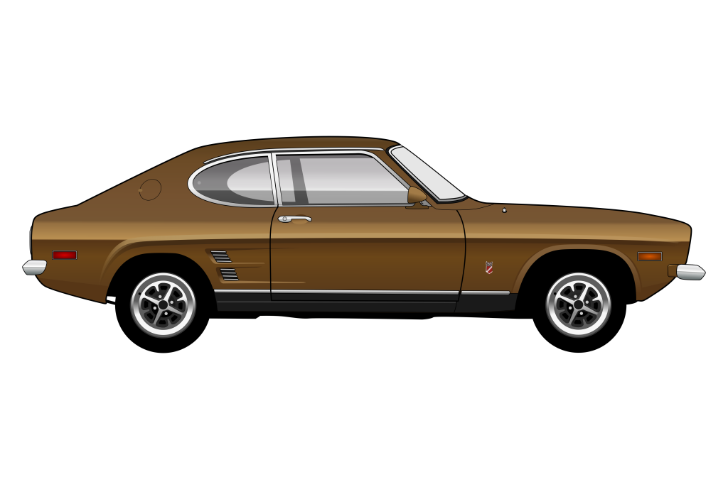 Brown Mercury Capri side view vector car graphic design for custom t-shirt and mug prints