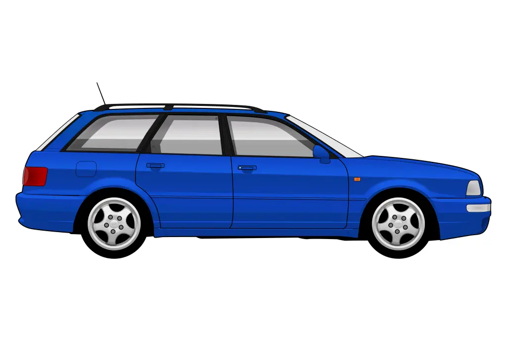 Blue Audi RS2 side view vector car graphic design for custom t-shirt and mug prints