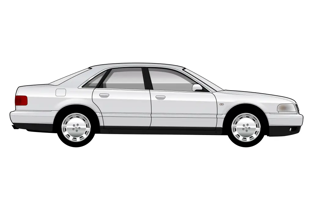 Silver Audi A8 D2 side view vector car graphic design for custom t-shirt and mug prints