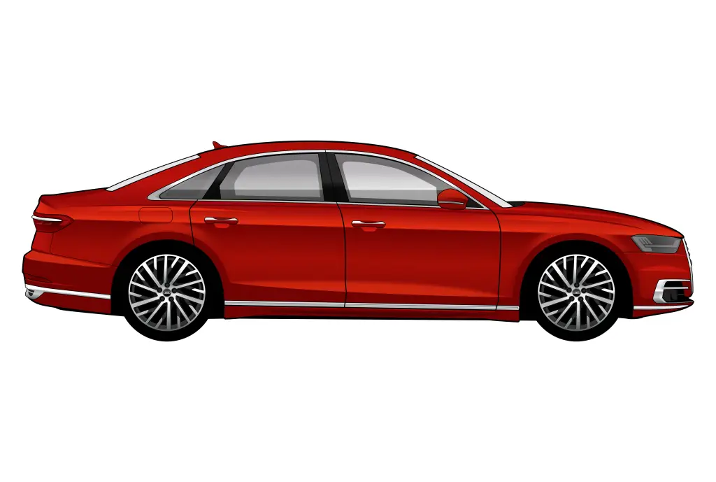 Red Audi A8 D5 side view vector car graphic design for custom t-shirt and mug prints