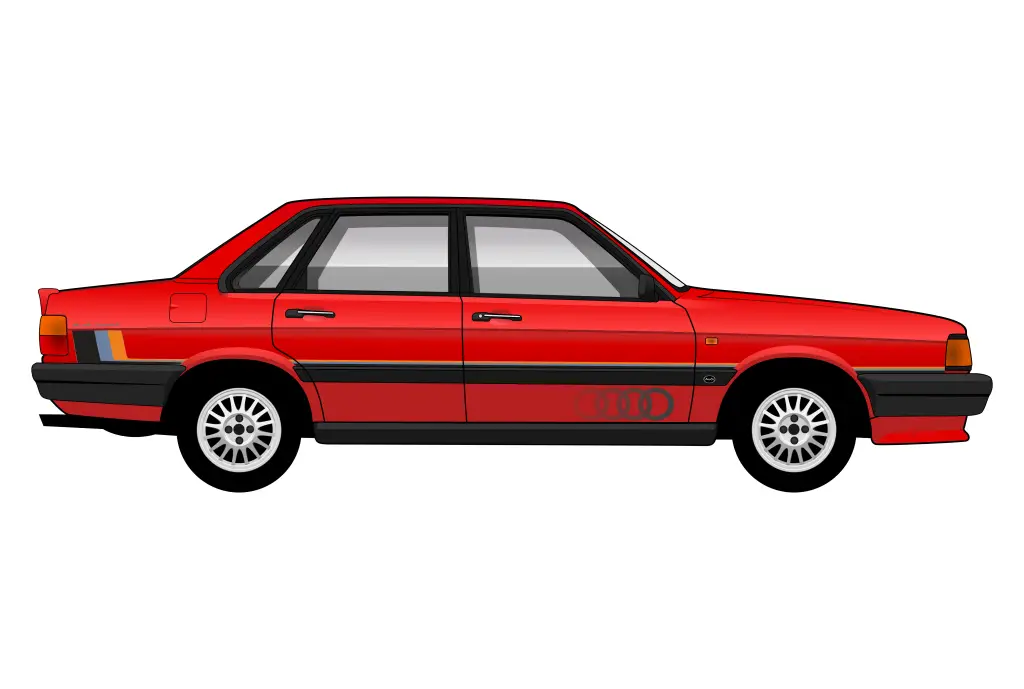 Red Audi 80 B2 Sport side view vector car graphic design for custom t-shirt and mug prints