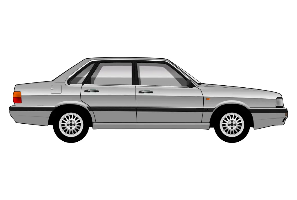 Silver Audi 90 B2 side view vector car graphic design for custom t-shirt and mug prints