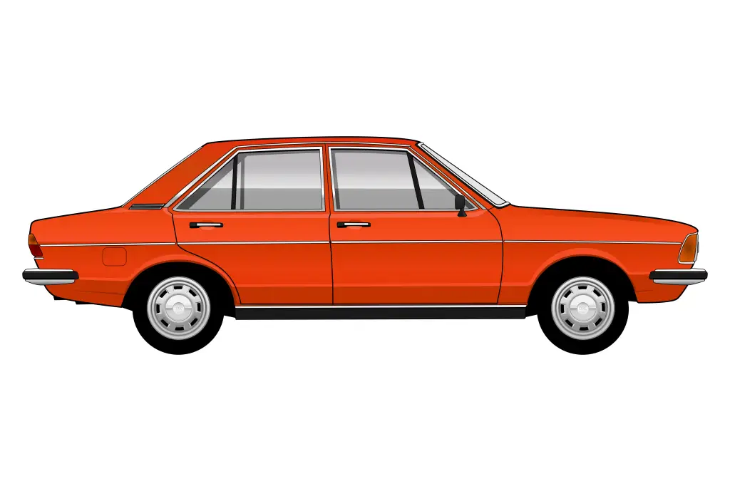 Orange Audi 80 B1 side view vector car graphic design for custom t-shirt and mug prints