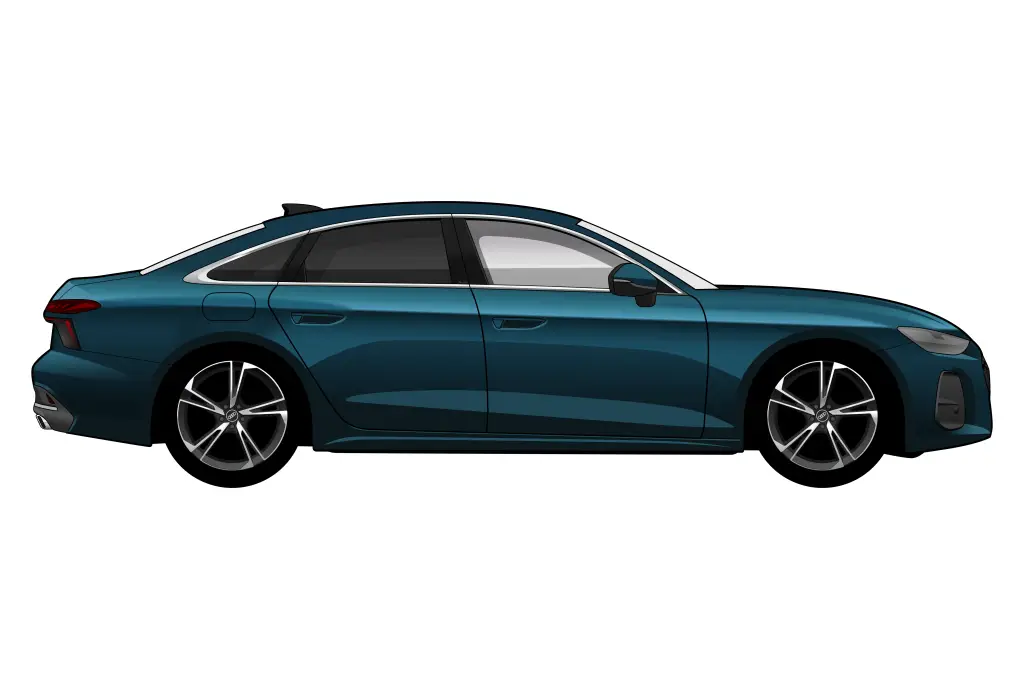 Green Audi A6 C9 side view vector car graphic design for custom t-shirt and mug prints