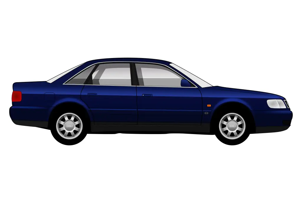 Blue Audi A6 C4 side view vector car graphic design for custom t-shirt and mug prints