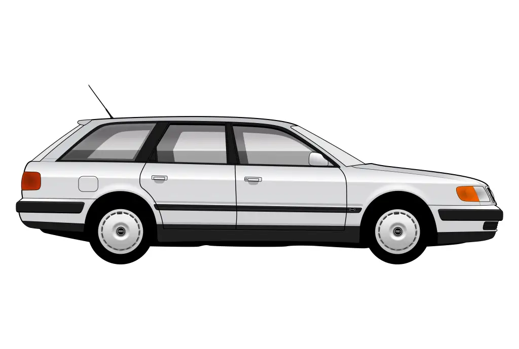 Silver Audi 100 C4 side view vector car graphic design for custom t-shirt and mug prints