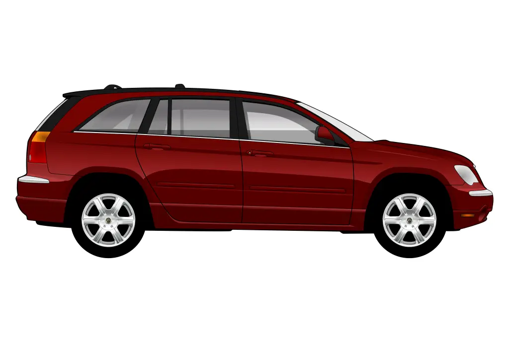 Red Chrysler Pacifica side view vector car graphic design for custom t-shirt and mug prints