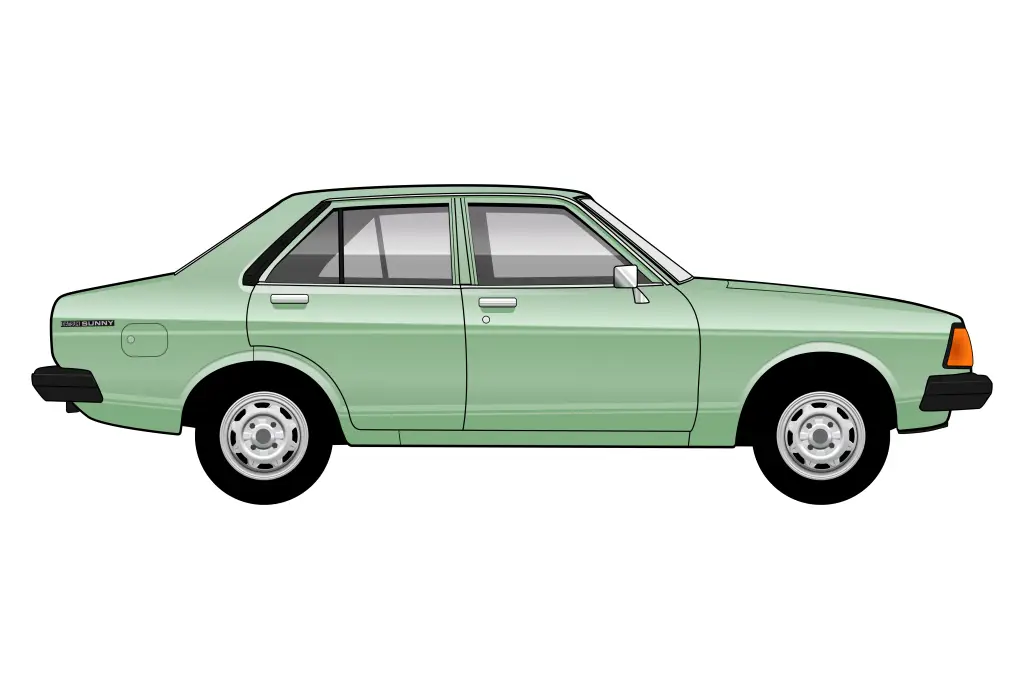 Green Nissan Sunny side view vector car graphic design for custom t-shirt and mug prints