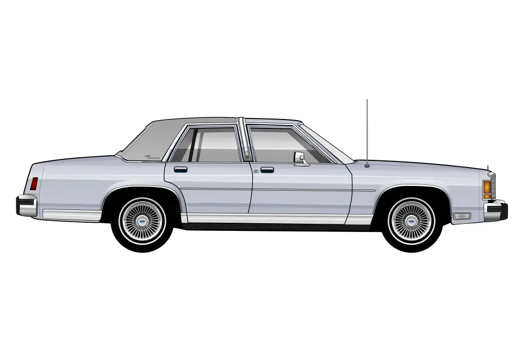Grey Ford Crown Victoria side view vector car graphic design for custom t-shirt and mug prints