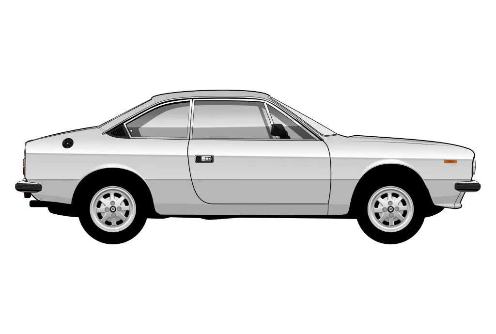 Silver Lancia Beta side view vector car graphic design for custom t-shirt and mug prints