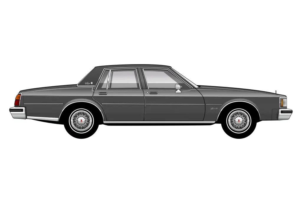 Grey Oldsmobile 88 side view vector car graphic design for custom t-shirt and mug prints
