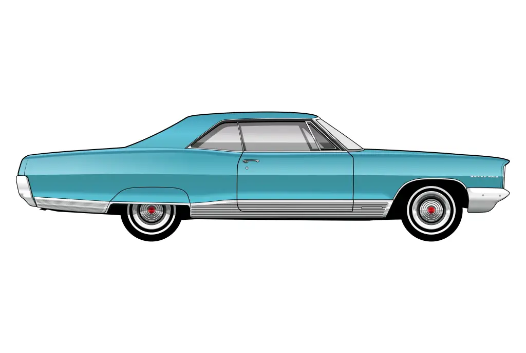 Blue Pontiac Grand Prix side view vector car graphic design for custom t-shirt and mug prints