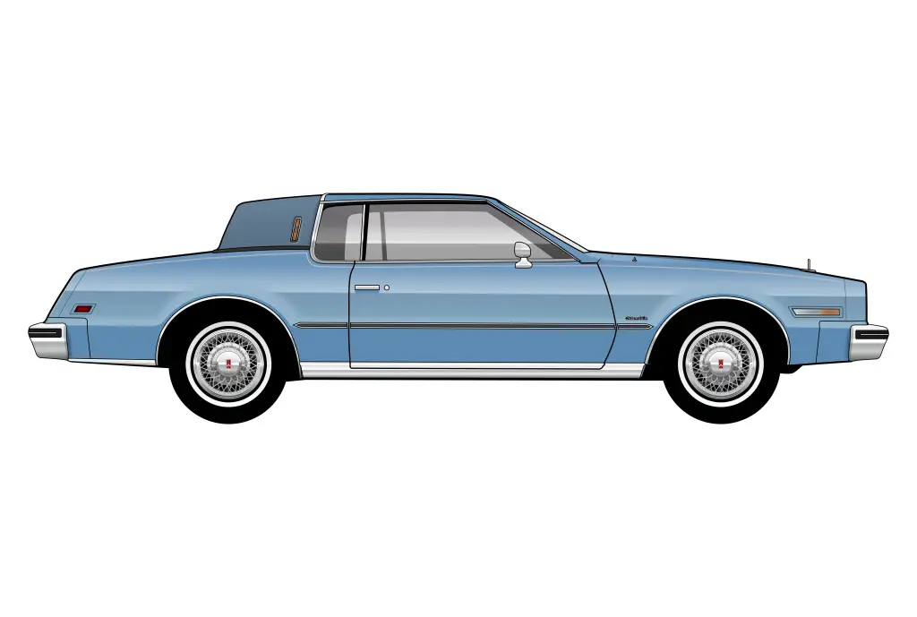 Blue Oldsmobile Toronado side view vector car graphic design for custom t-shirt and mug prints