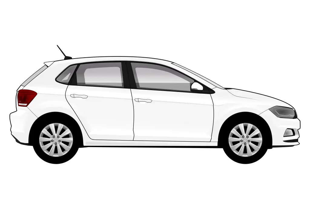 White VW Polo Mark 6 side view vector car graphic design for custom t-shirt and mug prints