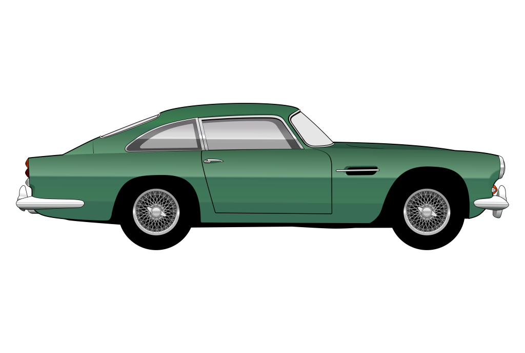 Green Aston Martin DB4 side view vector car graphic design for custom t-shirt and mug prints