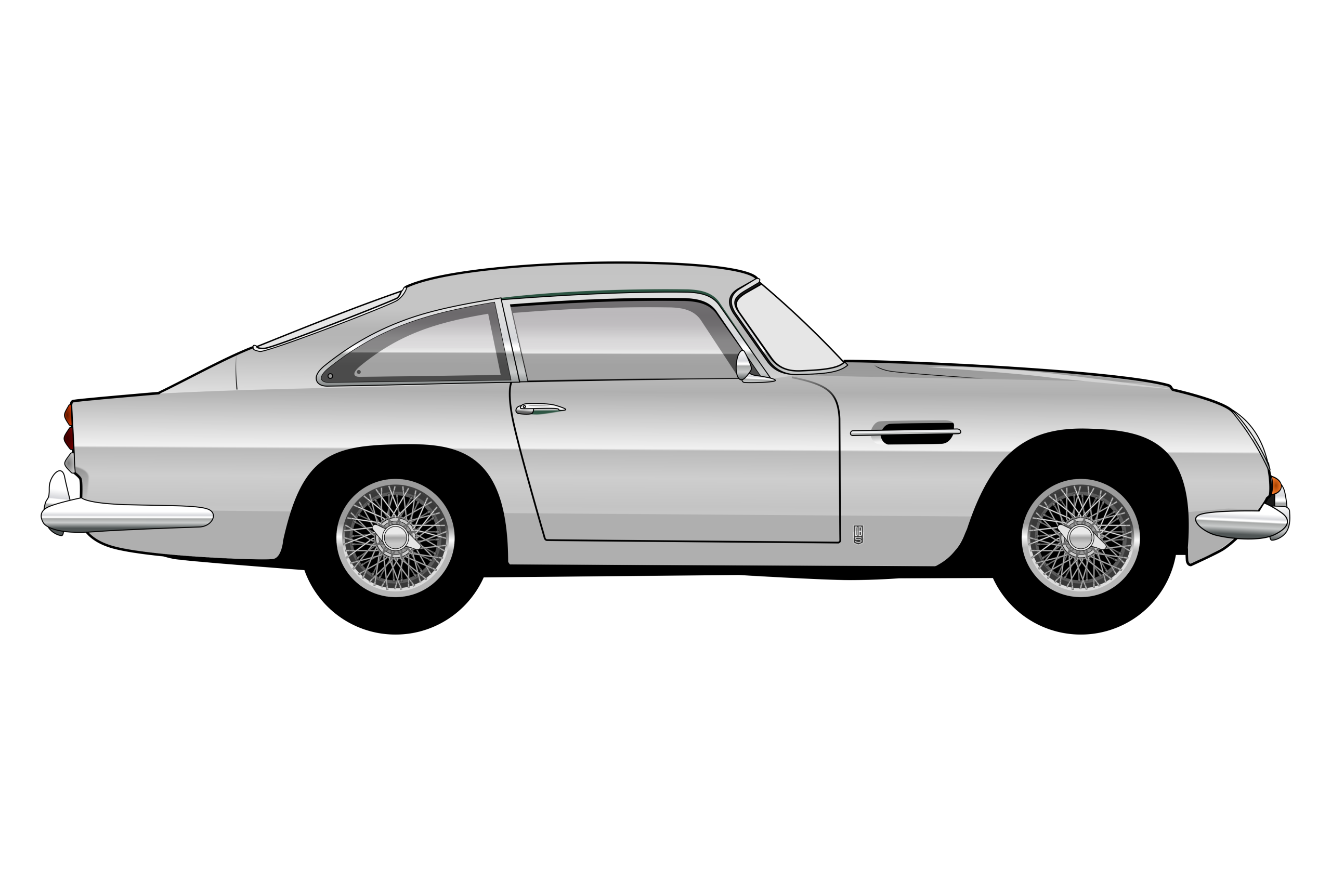 Silver Aston Martin DB5 side view vector car graphic design for custom t-shirt and mug prints